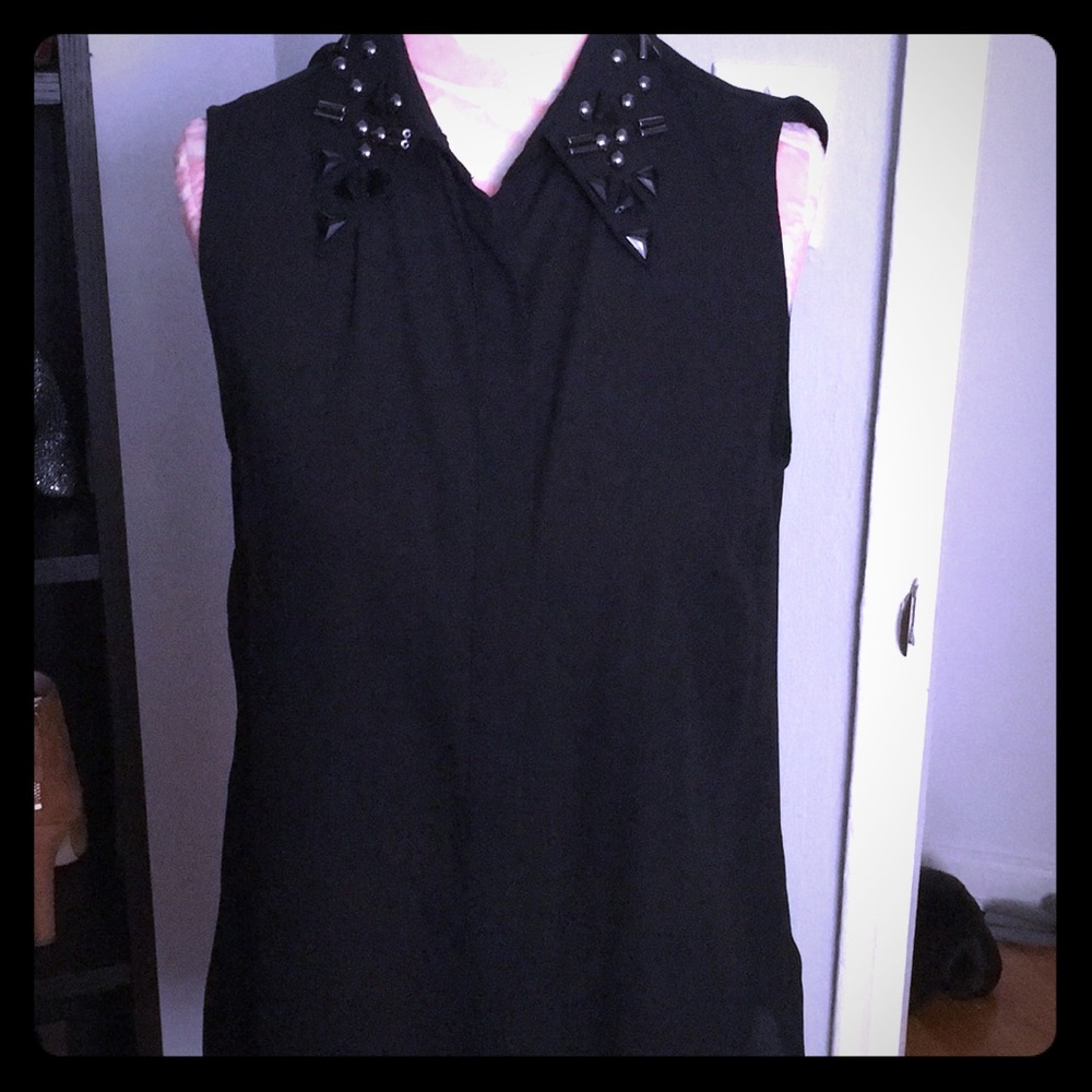 Black embellished collared shirt